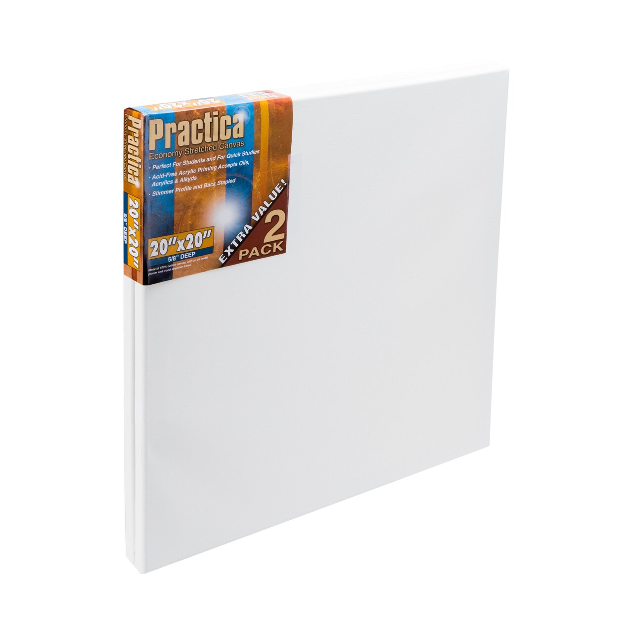 Practica Economy Stretched Cotton Canvas 2 Packs - Acid-Free Acrylic Primed Canvas for Acrylics, Pastels, Graphite, & More!